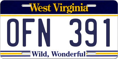 WV license plate OFN391