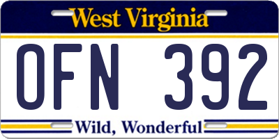 WV license plate OFN392