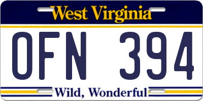 WV license plate OFN394