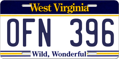 WV license plate OFN396