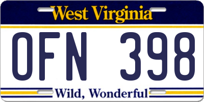 WV license plate OFN398
