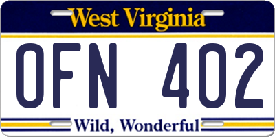 WV license plate OFN402