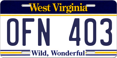 WV license plate OFN403