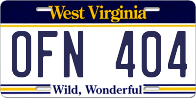 WV license plate OFN404
