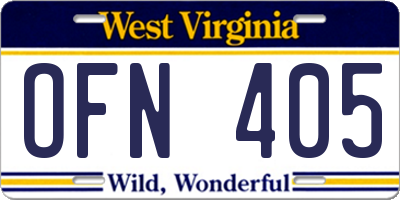 WV license plate OFN405