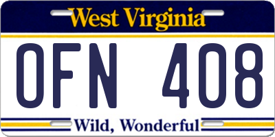 WV license plate OFN408