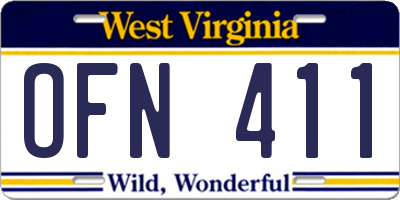 WV license plate OFN411