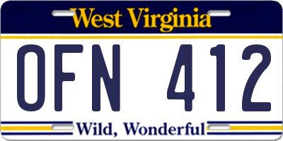 WV license plate OFN412