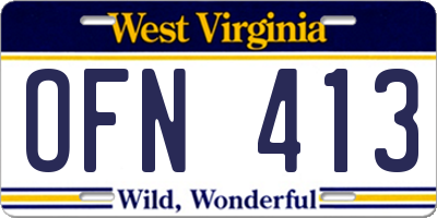 WV license plate OFN413