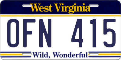 WV license plate OFN415