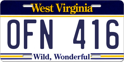 WV license plate OFN416