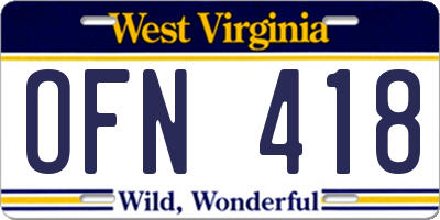 WV license plate OFN418