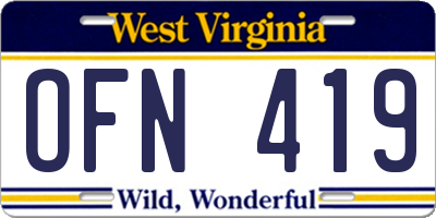 WV license plate OFN419