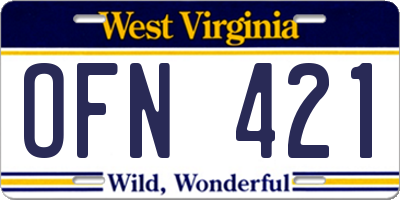 WV license plate OFN421