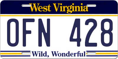 WV license plate OFN428