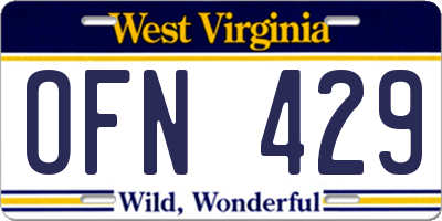 WV license plate OFN429