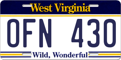 WV license plate OFN430