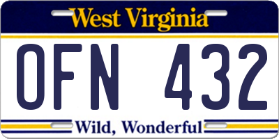WV license plate OFN432