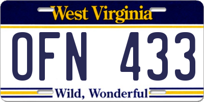 WV license plate OFN433