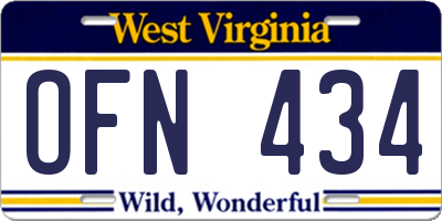 WV license plate OFN434