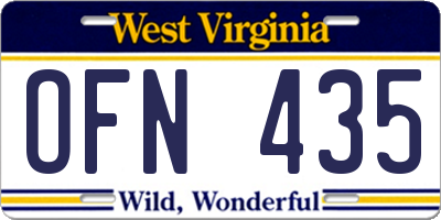 WV license plate OFN435