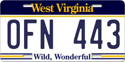 WV license plate OFN443