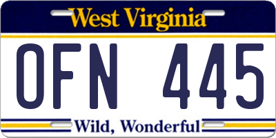 WV license plate OFN445