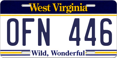 WV license plate OFN446