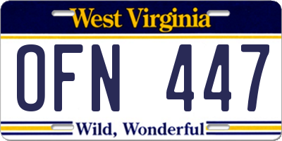 WV license plate OFN447