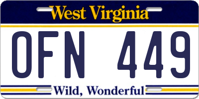 WV license plate OFN449