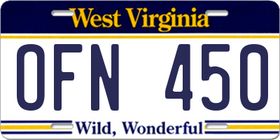 WV license plate OFN450