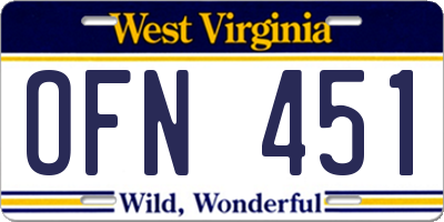 WV license plate OFN451
