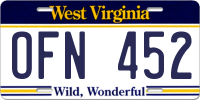 WV license plate OFN452