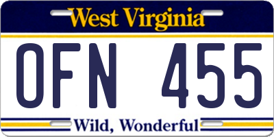 WV license plate OFN455