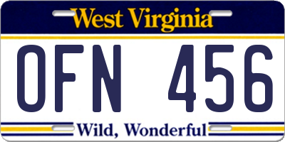 WV license plate OFN456
