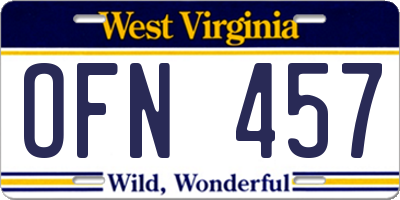 WV license plate OFN457