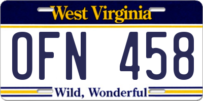WV license plate OFN458