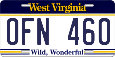 WV license plate OFN460