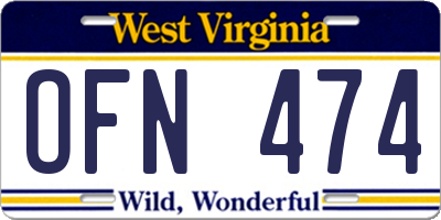 WV license plate OFN474