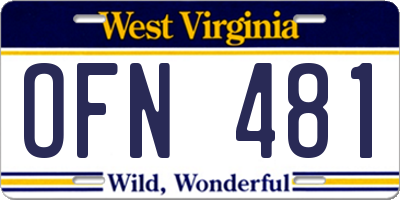 WV license plate OFN481
