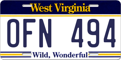 WV license plate OFN494