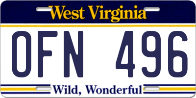 WV license plate OFN496
