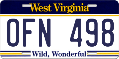 WV license plate OFN498