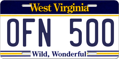 WV license plate OFN500