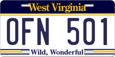 WV license plate OFN501
