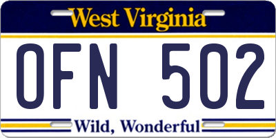 WV license plate OFN502