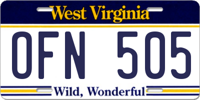 WV license plate OFN505