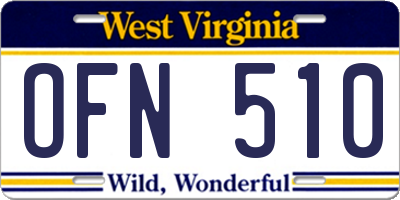 WV license plate OFN510