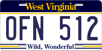 WV license plate OFN512