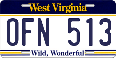 WV license plate OFN513